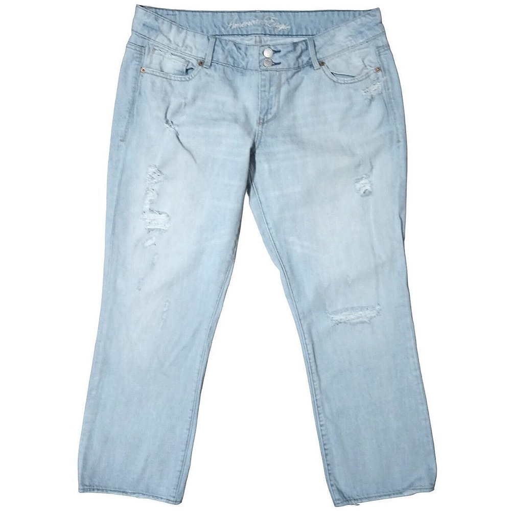 Boho American Eagle Distressed Jeans‎ Women 16 Light Wash Denim Crop